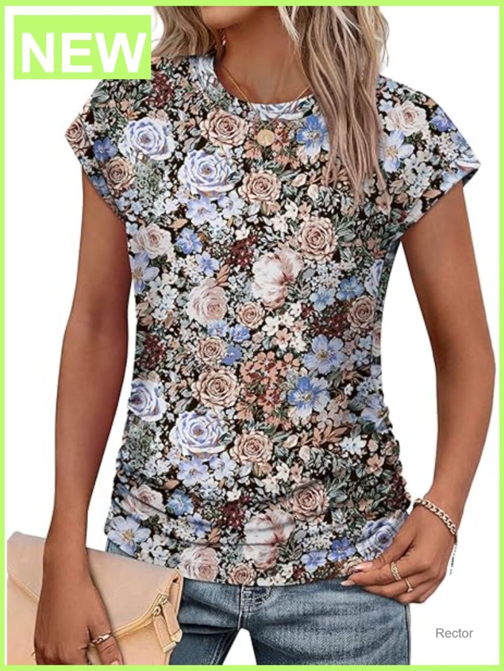 Ruched Cap Sleeve T-Shirt Soft Stretchy Summer Top
